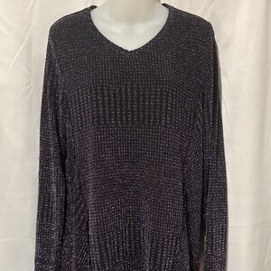 Black Metallic V Neck Top Handkerchief Hem Sparkly Holiday Top Size M